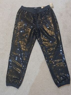 Express Black Sequin Jogger Pants